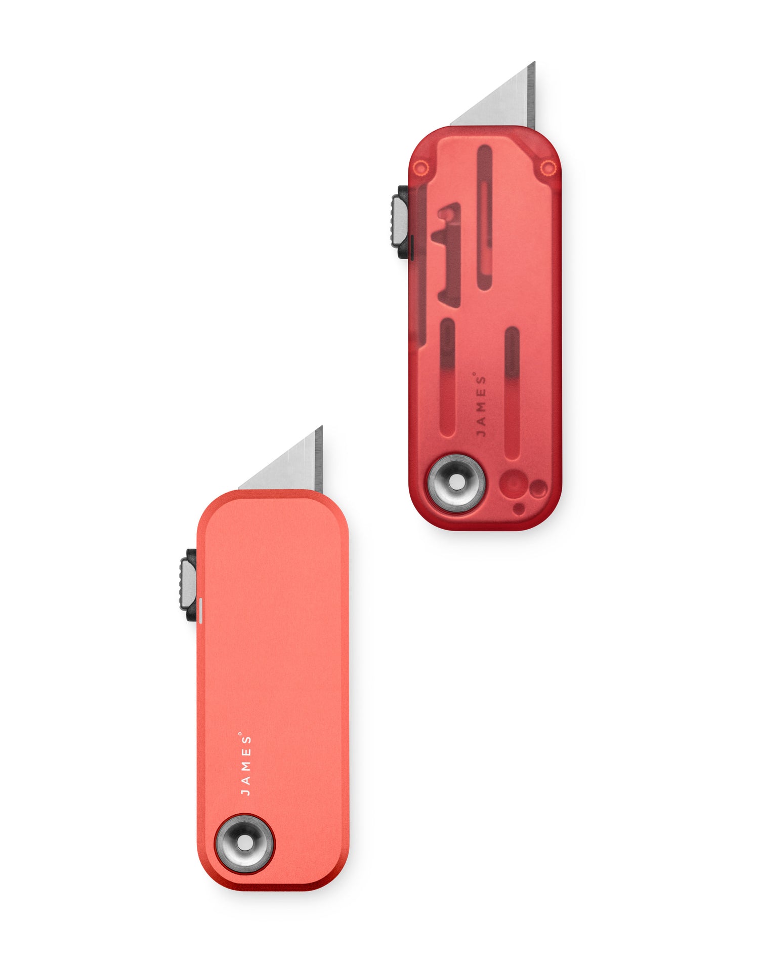Two Palmer EDC utility knives. One with the clear handle and the other with aluminum.