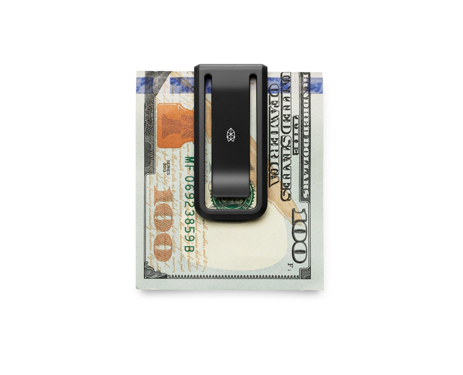 The Martindale titanium black money clip with cash.