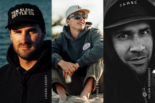 Portraits of the three surfers in Cow Bay, Nova Scotia.