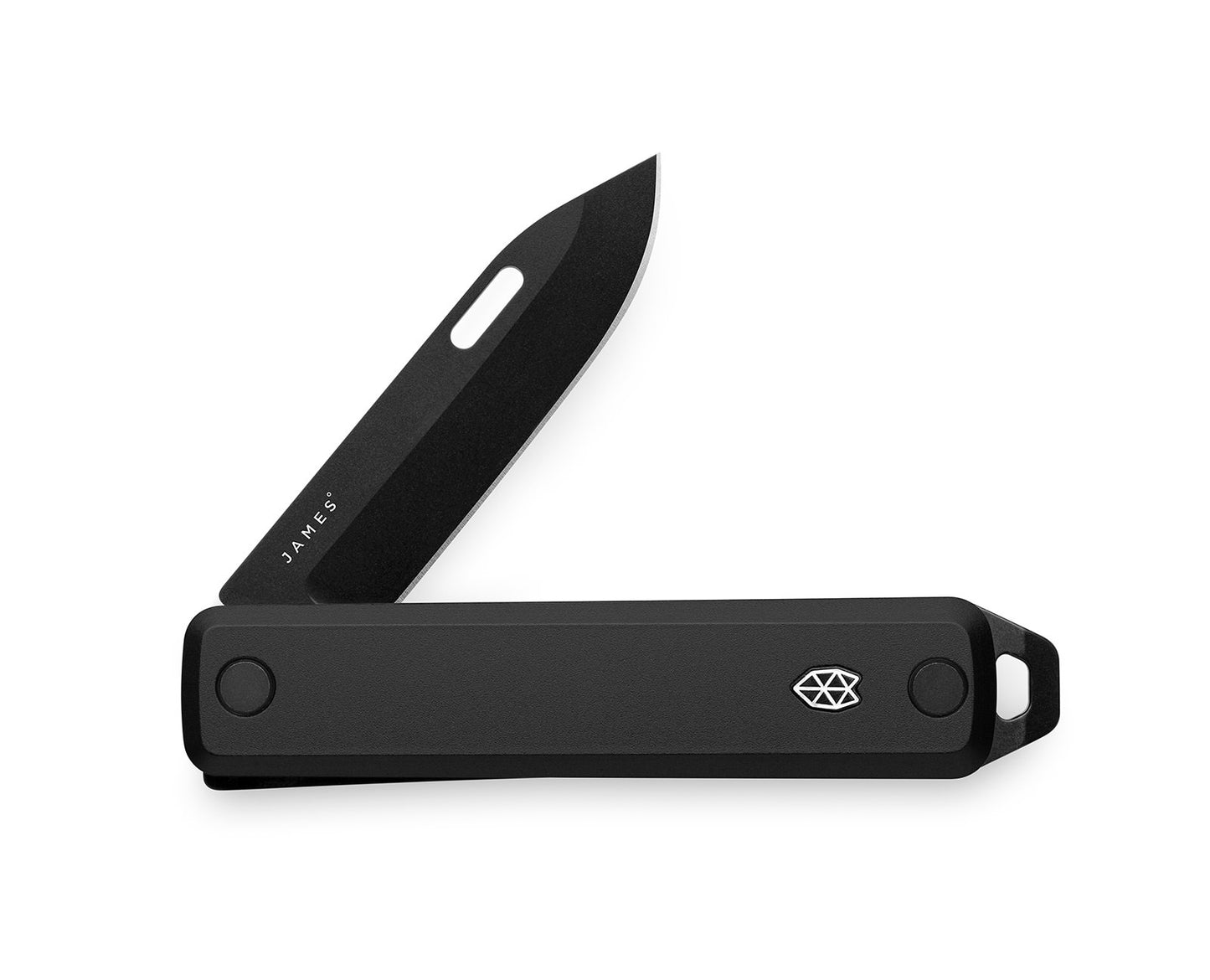 The Ellis Slim EDC pocket knife in all black half opened.