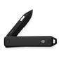 The Ellis Slim serrated EDC pocket knife in all black half opened.