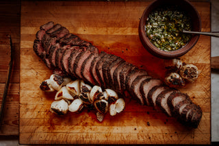 Bbq on a wood cutting board.